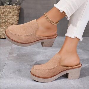 Women Casual High Heel Slingback Closed Toe Mules Shoes